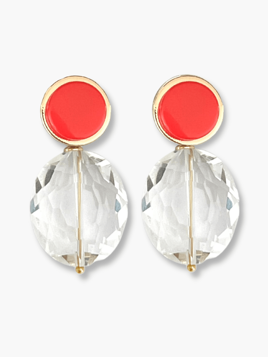 Isla oorbellen met kristal en koraaloranje steen