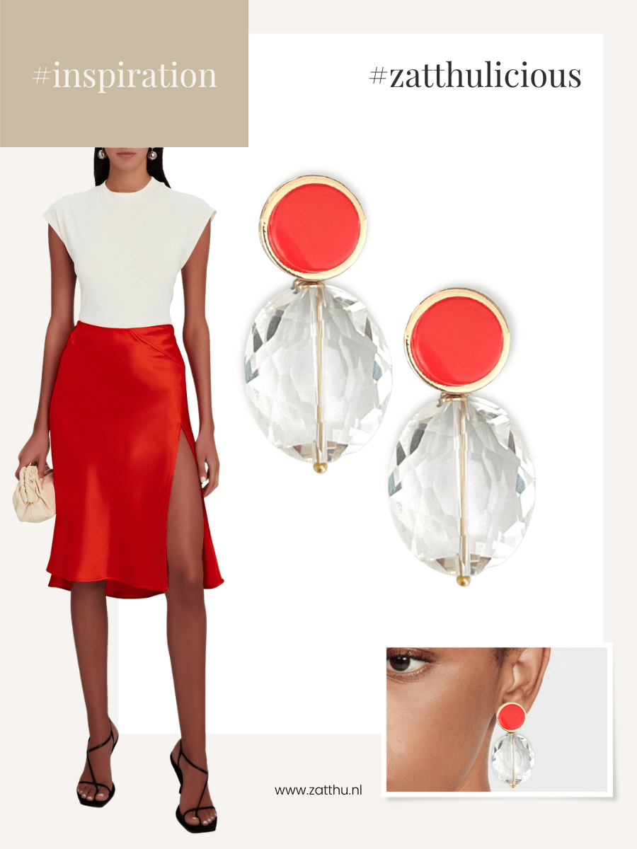 Isla oorbellen met kristal en koraaloranje steen