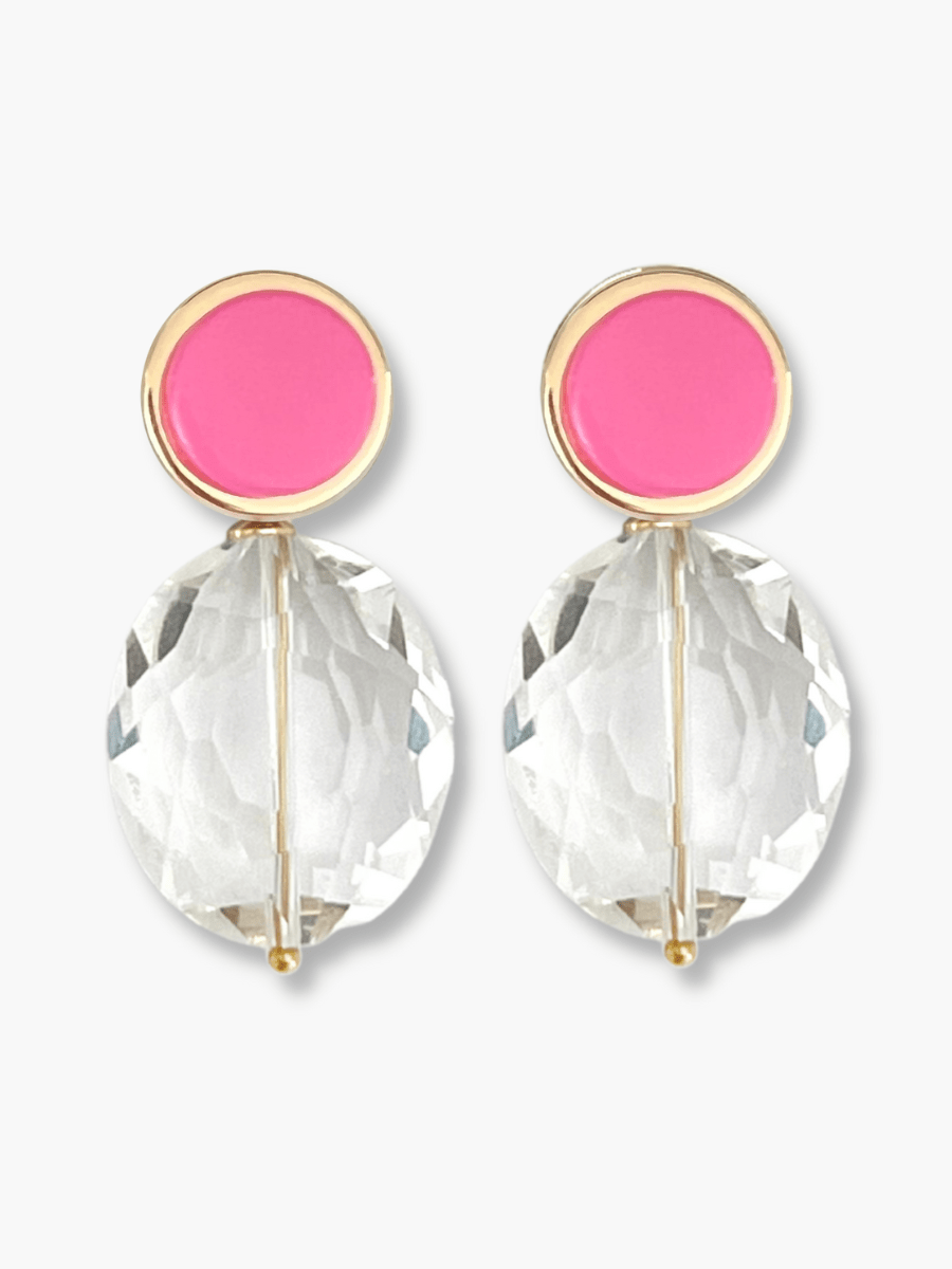 Isle oorbellen met kristal en felroze steen