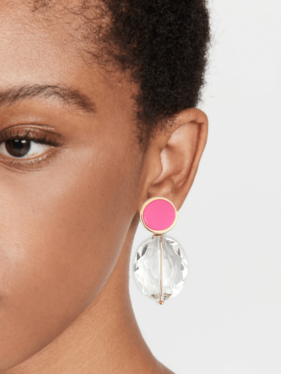 Isle oorbellen met kristal en felroze steen