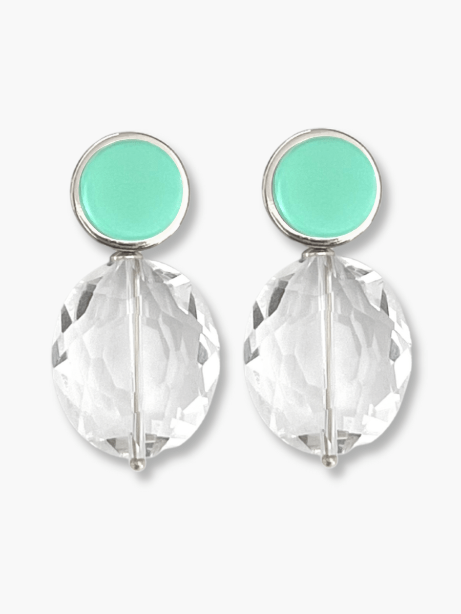 Isma oorbellen met kristal en turquoisegroene steen