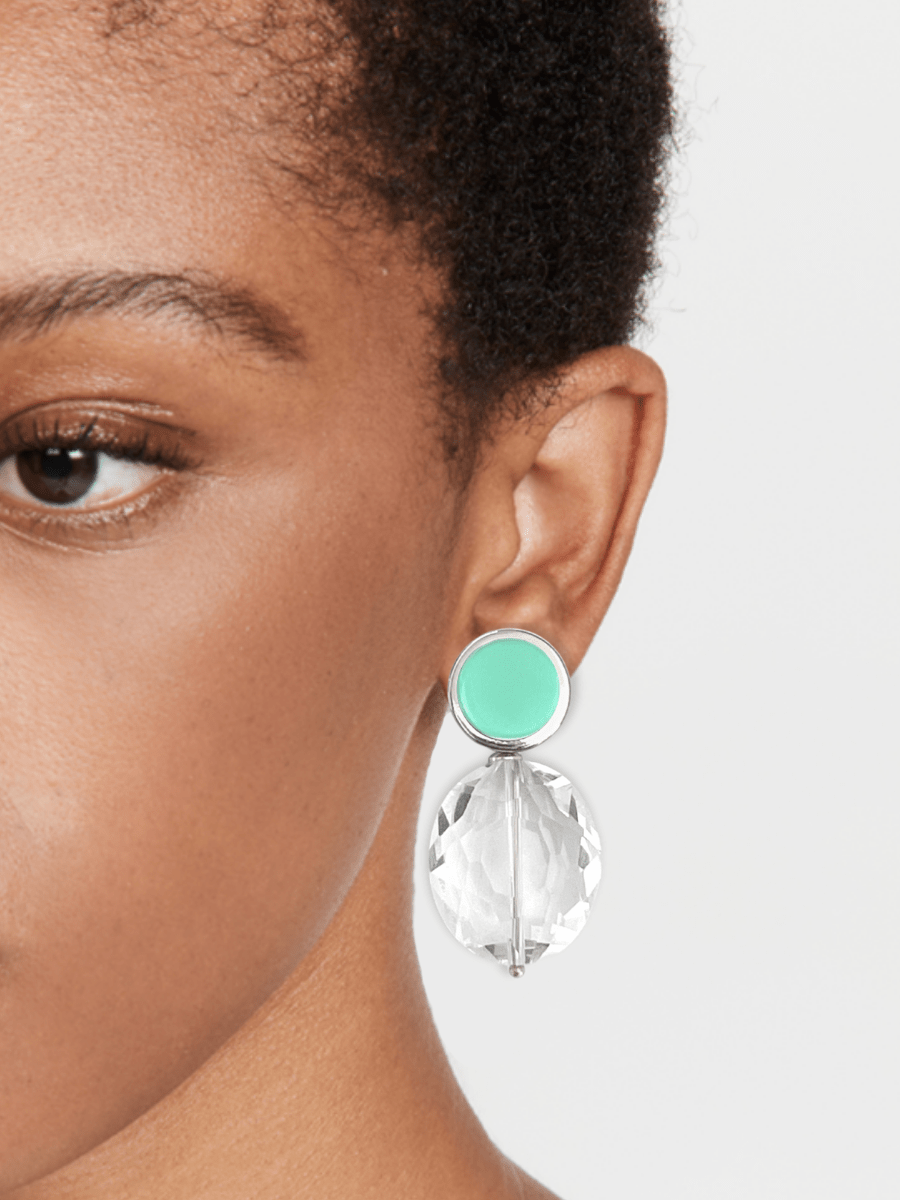 Isma oorbellen met kristal en turquoisegroene steen