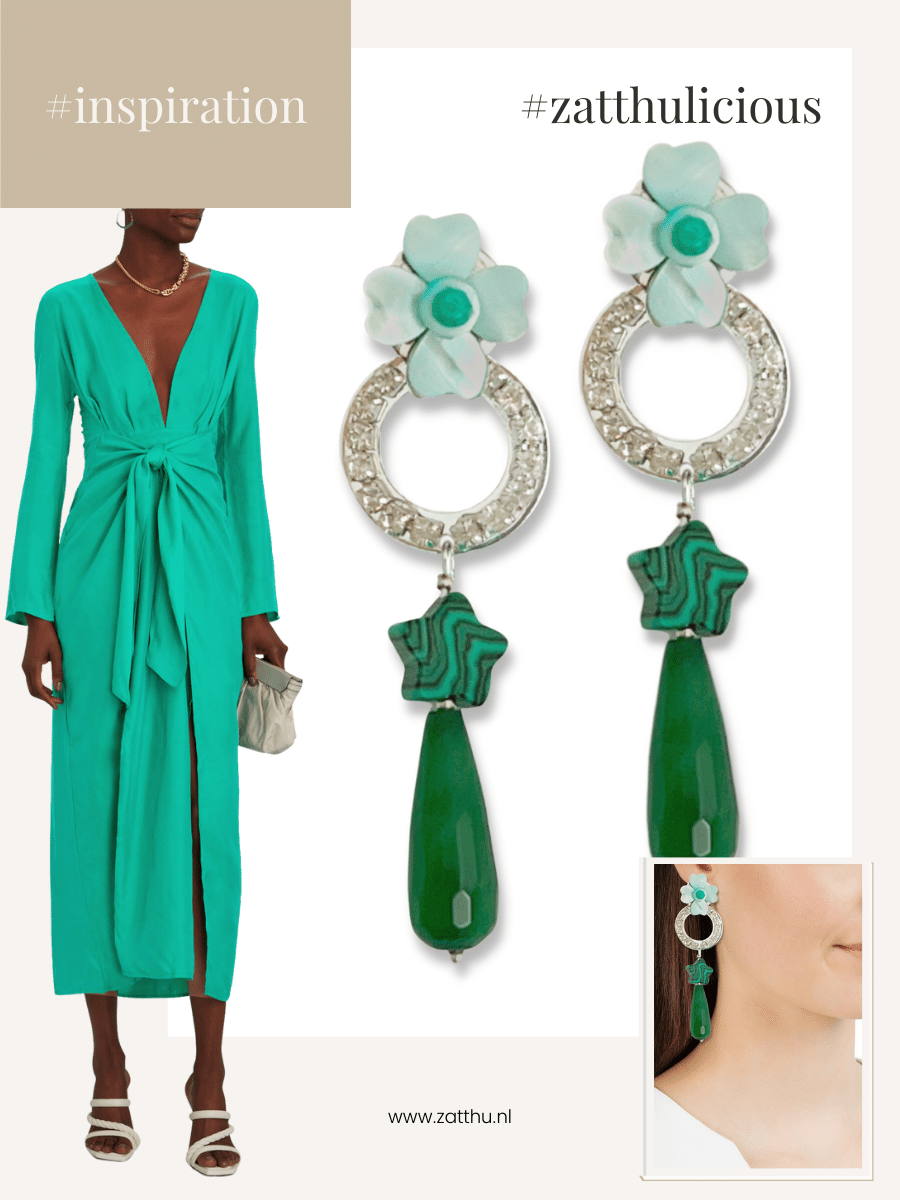 Issa groene statement oorbellen met druppel