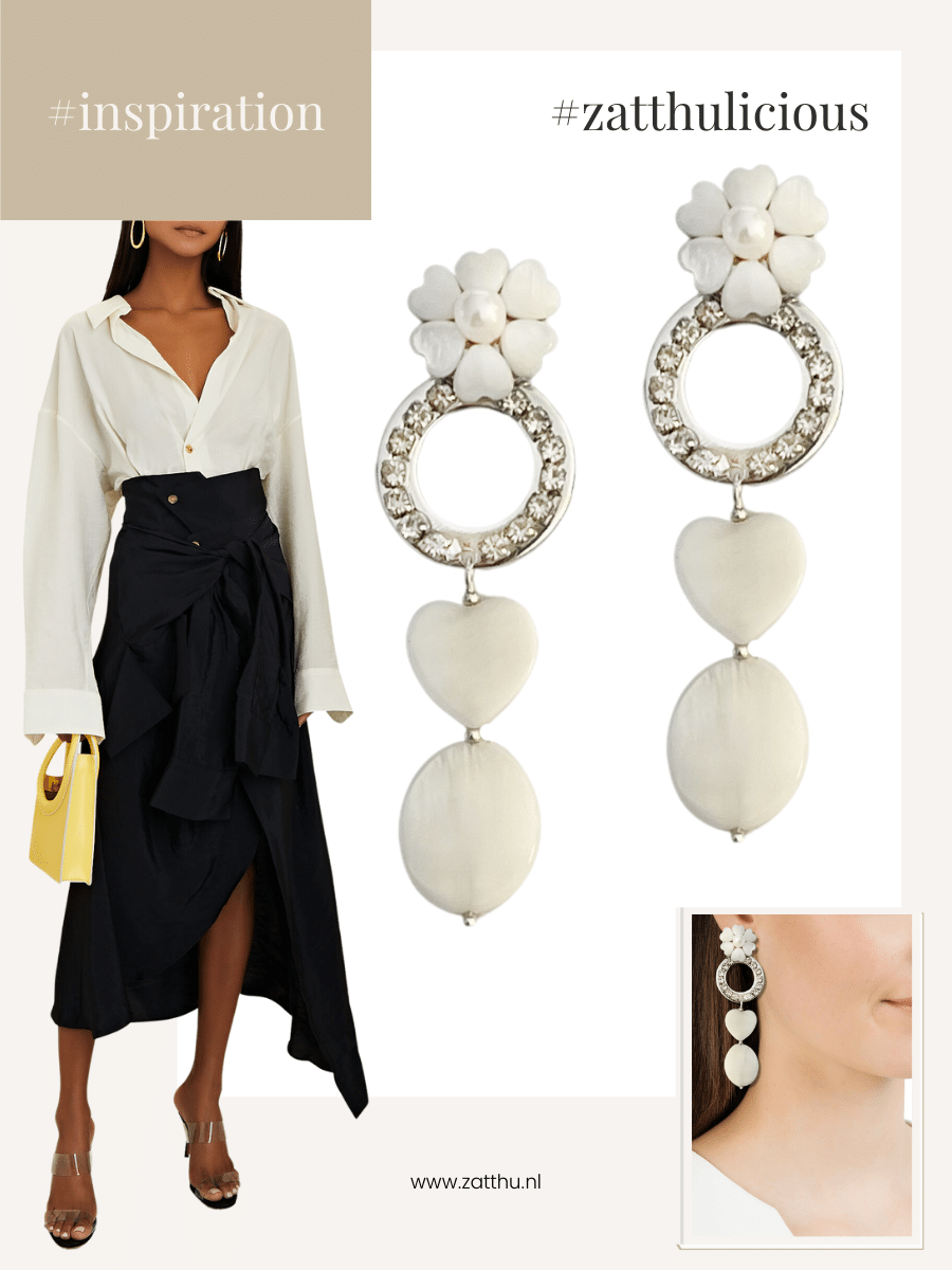 Ivey witte statement oorbellen met bloem