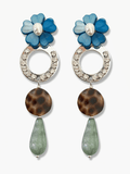 Ivis blauw groene statement oorbellen met bloem