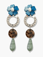 Ivis blauw groene statement oorbellen met bloem