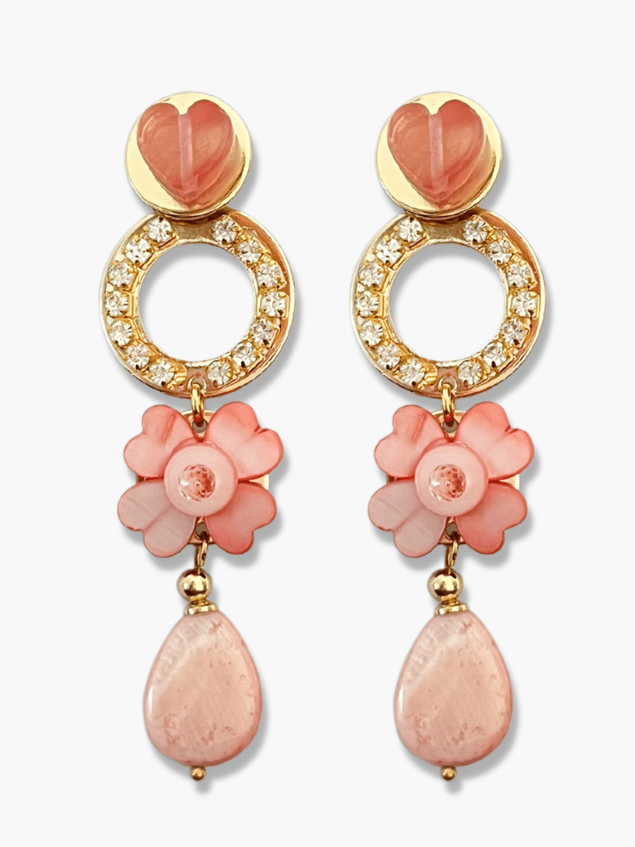 Ixel roze statement oorbellen met bloem